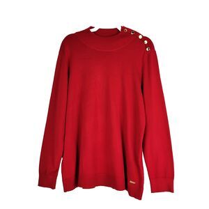 Calvin Klein Top Red Mock Neck Gold Button Detail Sweater Womens size XL NEW